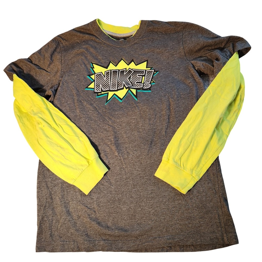 Nike Shirt Mens Extra Large Gray Yellow Long Sleeve Comic Pop Graphic Athletic